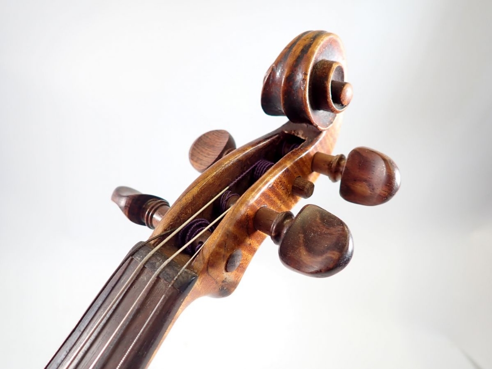 A 19th century Bohemian violin in the style of Gagliano 14" back with bow and case, the bow - Image 7 of 11