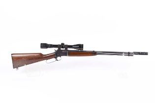 Ⓕ (S1) .22 Browning lever-action carbine, 19 ins barrel screw-cut, with moderator, mounted 4x40