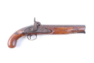 (S58) 10 bore English percussion pistol, 8½ ins barrel, fullstocked and with steel ramrod, the steel