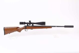 Ⓕ (S1) .22 CZ 452-2e bolt-action rifle, 20 ins screw cut barrel with SAK moderator, 2 x magazines,