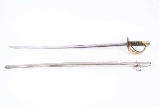 Model 1840 Heavy Cavalry sabre, 36 ins blade with wide fuller and flat spine, ricasso with