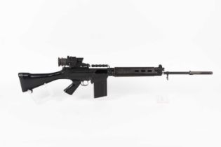 Ⓕ (S5) .308 F.N. L1A1 self-loading Match rifle, fitted muzzle-break, 20 round box magazine, rear