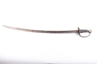 19th century sabre, 35 ins blade with single fuller, brass hilt with knuckleguard stamped 974