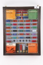 A large framed and glazed Eley cartridge display board, 22½ x 17½ x 4 ins