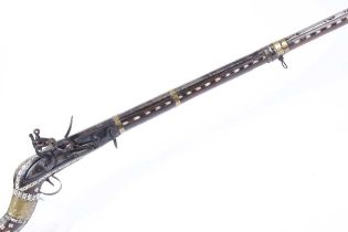 (S58) Flintlock Jezail, with 40 ins fullstocked octagonal barrel, fullstocked and decorated with