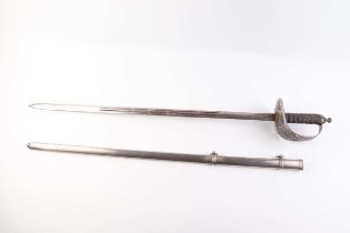 Reproduction Gordon Highlanders Field Officer's sword, 30 ins decorative blade, regimental hilt with