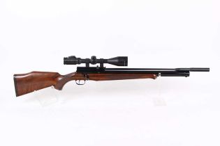 .22 RWS Excalibre PCP air rifle with moderator, bolt action, rotary magazine, mounted 4-16x50