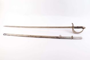 Light cavalry sword, 33 ins single edged fullered blade stamped CET to ricasso, three-bar decorative