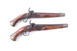 (S58) A pair of 16 bore Percussion percussion pistols, both with a 9 ins fullstocked barrel, steel