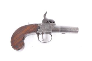 (S58) 40 bore English percussion pocket pistol, 1½ ins turn-off barrel, engraved boxlock action with