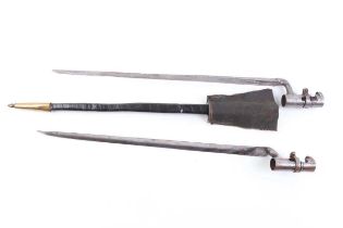 British 1853 Pattern Enfield socket bayonet with scabbard (a/f) together with one other socket