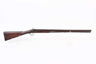 (S58) 16 bore English Percussion Single Sporting Gun, 28 ins barrel, brass mounted wooden ramrod,
