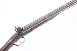 (S58) 14 bore Double Percussion Sporting Gun by Tutcher, 27½ ins damascus barrels, brass-mounted