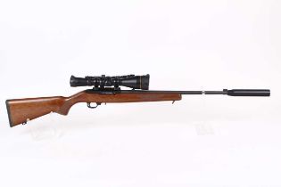 Ⓕ (S1) .22 Ruger 10/22 semi-automatic rifle, 19½ ins screw-cut barrel with fitted moderator, two