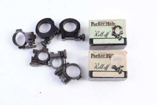 Five sets of Parker Hale ring mounts: RAH8.4; DTM4; RANS.2 (boxed); RAHX.5 (boxed); and one other