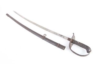 Ceremonial sword, 32 ins slightly curved and fullered blade, pierced steel hilt, wired shagreen