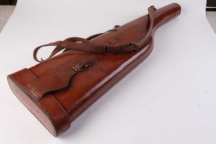 A stout leather leg o' mutton gun case for 29 ins barrels, embossed R.A.B