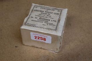 Ⓕ (S2) 25 x Greener Police Gun Mark III Special Bore No.4 shot cartridges, in original box dated 6th
