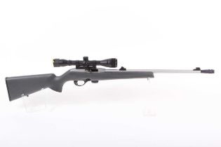 Ⓕ (S1) .22 Remington 597 semi-automatic rifle, 19 ins threaded barrel with muzzle break, open