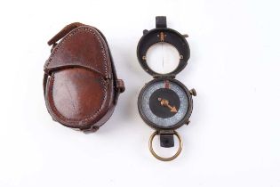 WWI Military brass compass by E. Koehn, Geneva, Switzerland dated 1918, in leather case dated 1918