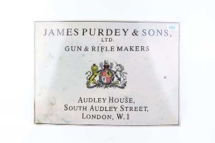 Reproduction metal advertising sign for James Purdey & Sons 27½ x 19½ ins