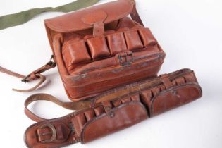 Conway, London leather cartridge bag with a leather Sporfabric 12 bore cartridge belt