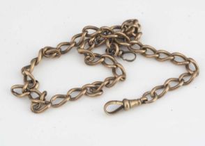 An Edwardian yellow metal (marked 15) curb link watch chain,