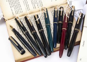 Ten vintage Parker fountain pens,