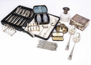 A collection of silver and silver plate and other items,