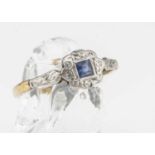 An Art Deco 18ct and platinum sapphire and diamond dress ring,