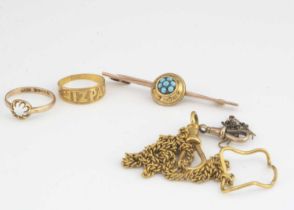 A collection of gold and yellow metal and plated items,