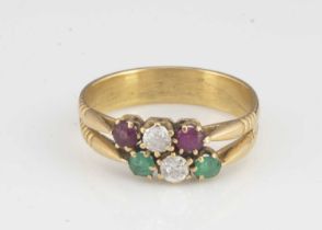 An early 20th Century double three stone dress ring,