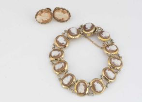 A contemporary shell cameo bracelet and earrings,