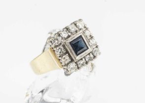 An 18ct gold sapphire and diamond square cluster ring,
