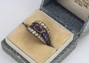 A 19th century enamel and gem set dress ring,