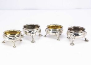 Two pairs of silver cauldron salts,