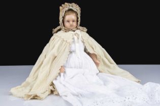 A Pierroti poured wax shoulder-head baby doll,