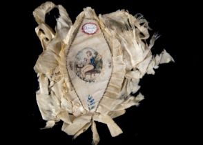 A 18th century painted silk purse or case,