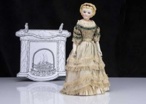 A rare Simon & Halbig bisque swivel headed glass eyed moulded hair lady doll,