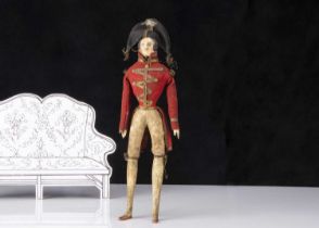 A rare 19th century German papier-mache shoulder-head soldier doll probably in 18th century British