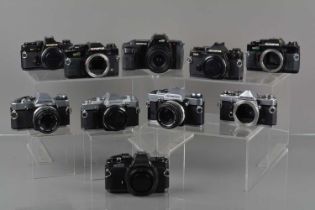 A Group of Olympus OM Cameras,