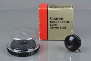 A Canon 35mm f/2.8 Macrophoto Lens,