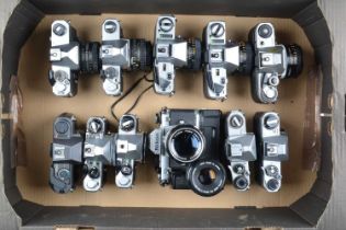 A Tray of SLR Cameras,