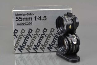 A Mamiya-Sekor S 55mm f/2.8 Blue Dot TLR Lens,