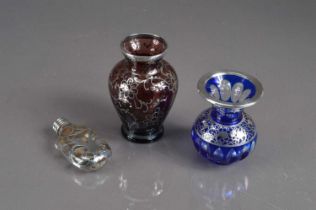 Three Bohemian silver overlay glass items,