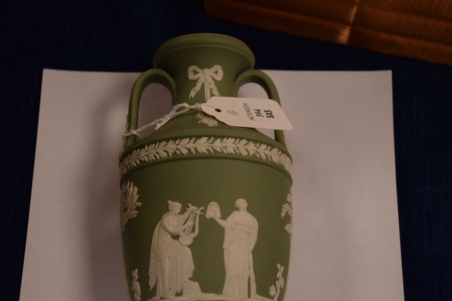 A Wedgwood green jasperware trophy vase urn, - Image 5 of 8