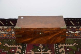 A Victorian mahogany campaign style writing slope box,