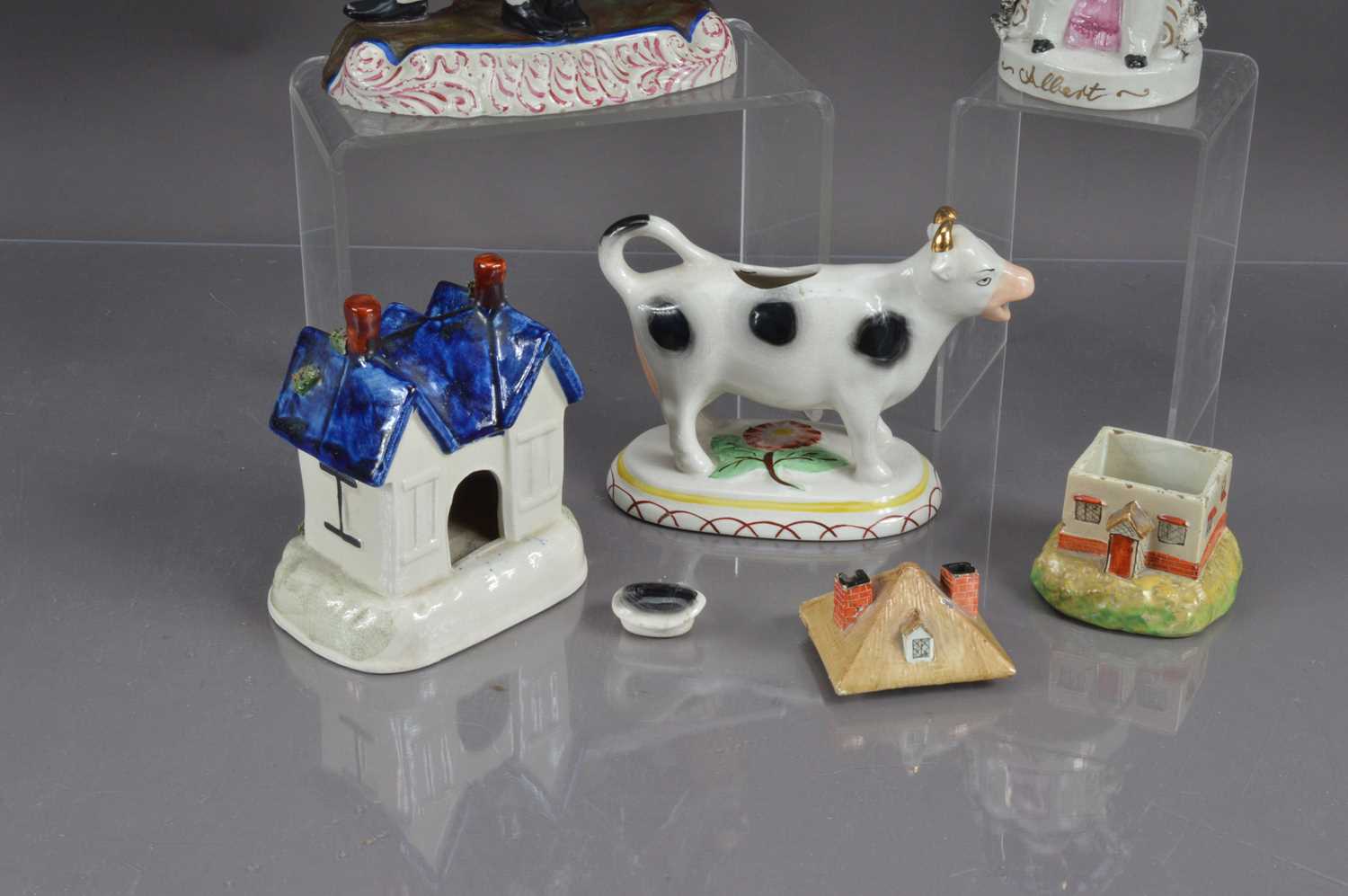 A group of five Staffordshire pottery figures, pastille burners etc, - Image 5 of 5