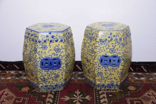 A pair of mid 20th century Chinese porcelain conservatory barrel seats,