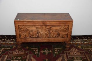 A Boer War period carved wooden chest,